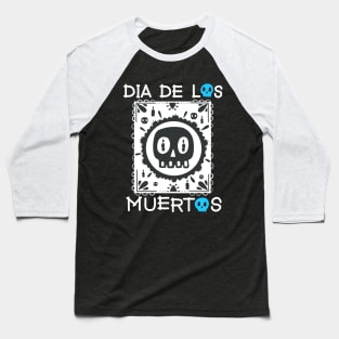 Dia De Los Muertos - White and Blue - Papel Picado - Black Skull Baseball T-Shirt